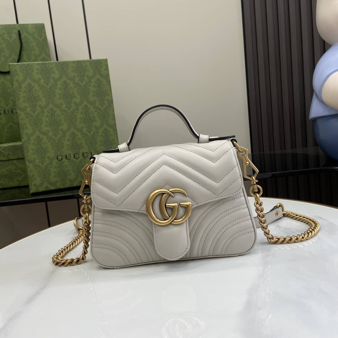 Replica Gucci Chevron Leather GG Marmont Mini Top Handle Bag 547260