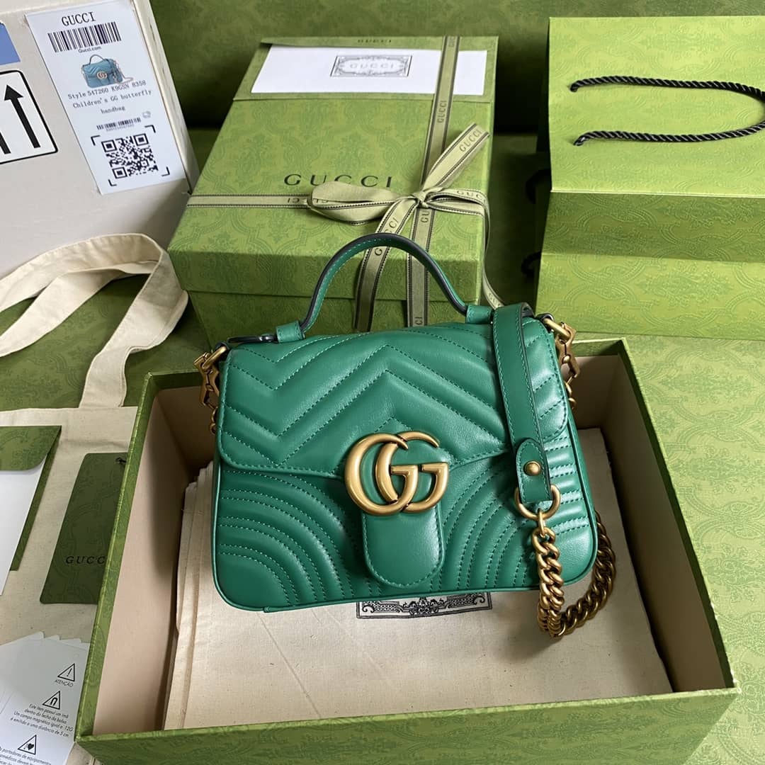 Replica Gucci Chevron Leather GG Marmont Mini Top Handle Bag 547260