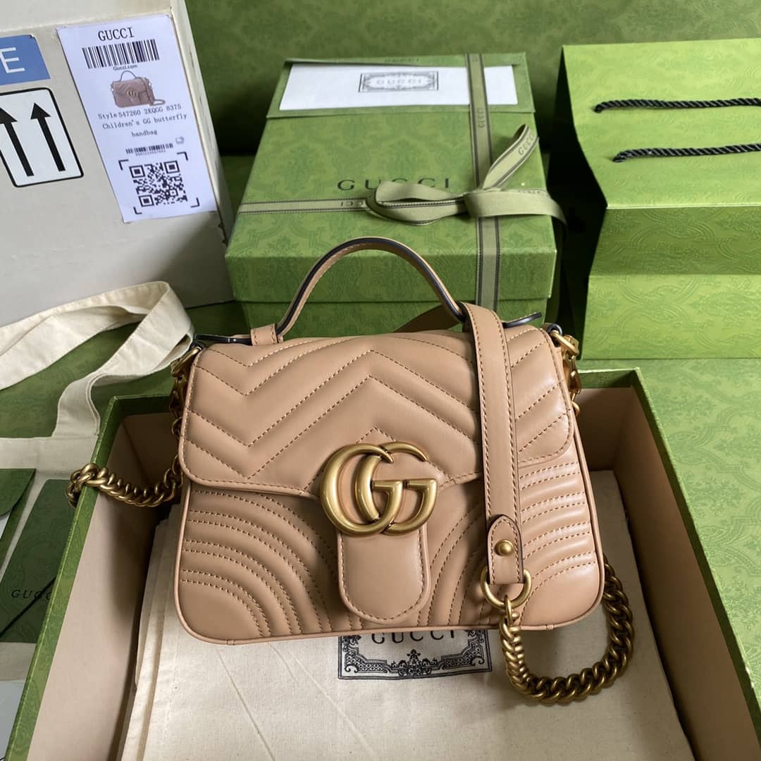 Replica Gucci Chevron Leather GG Marmont Mini Top Handle Bag 547260