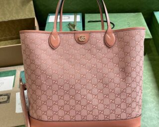 Replica Gucci Ophidia GG Large Tote Bag In Pink Canvas 741424