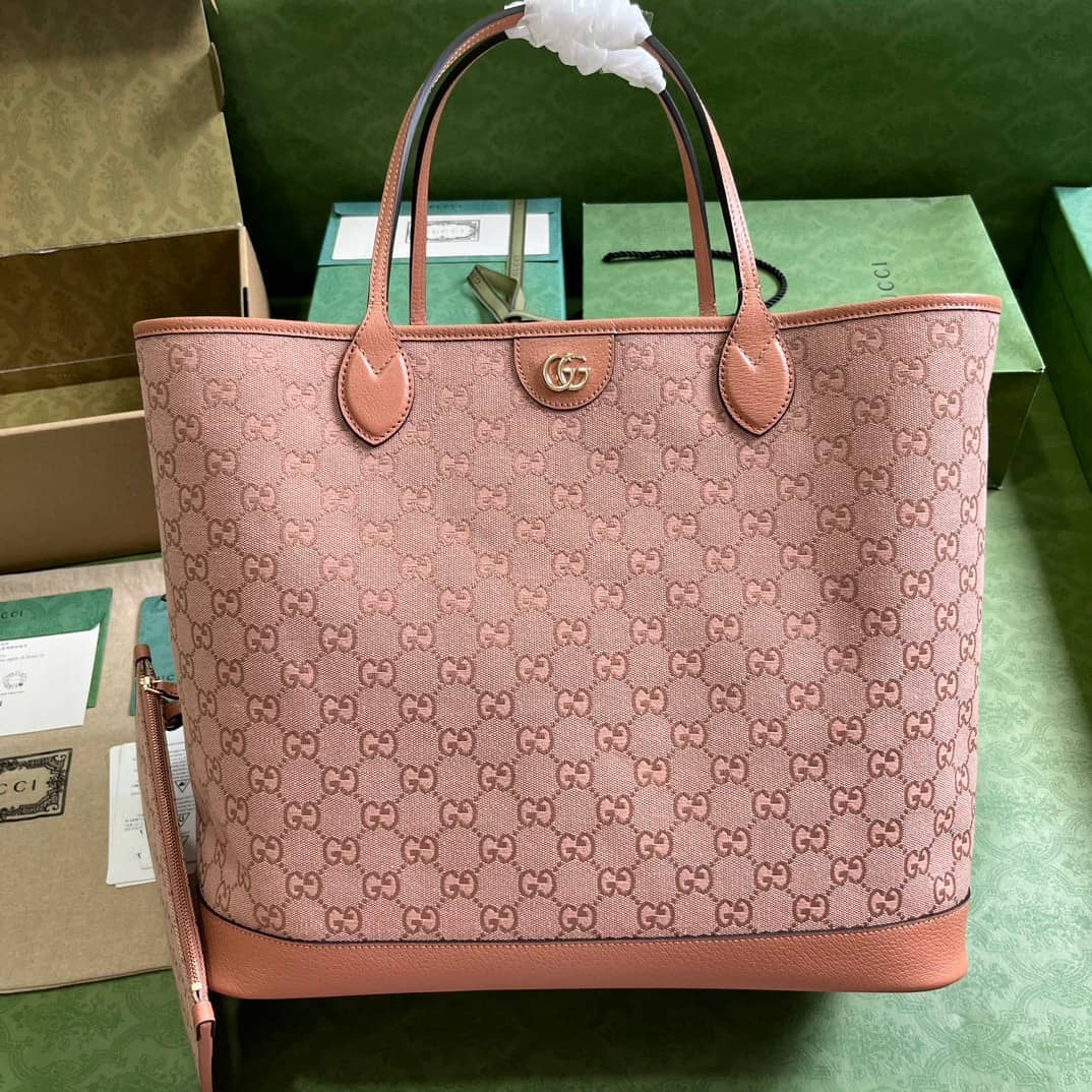 Replica Gucci Ophidia GG Large Tote Bag In Pink Canvas 741424