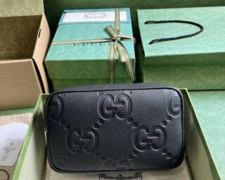 Replica Gucci Jumbo GG Toiletry Case In Black Leather 766957