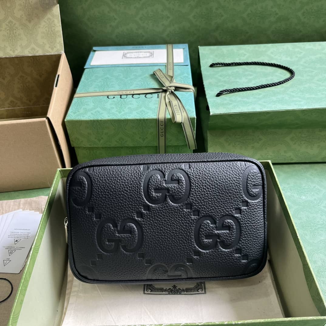 Replica Gucci Jumbo GG Toiletry Case In Black Leather 766957