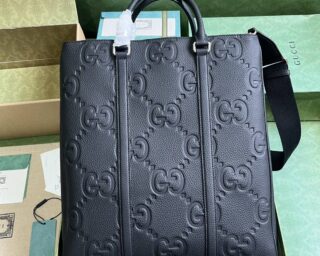 Replica Gucci Jumbo GG Medium Tote Bag In Black Leather 760233