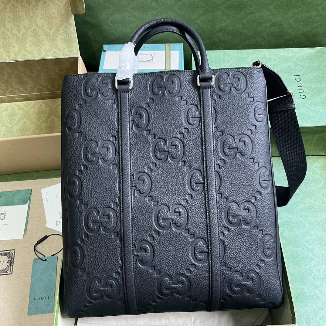 Replica Gucci Jumbo GG Medium Tote Bag In Black Leather 760233