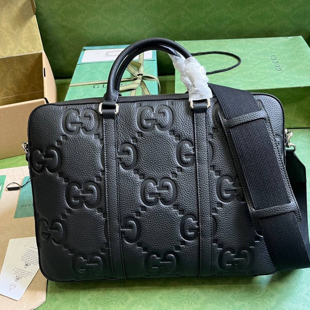 Replica Gucci Jumbo GG Leather Embossed Briefcase 658573