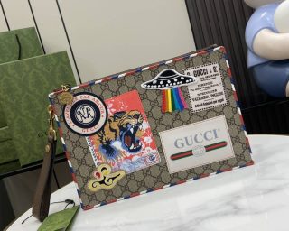 Replica Gucci Gg Supreme Patchwork Zip Pouch 473915